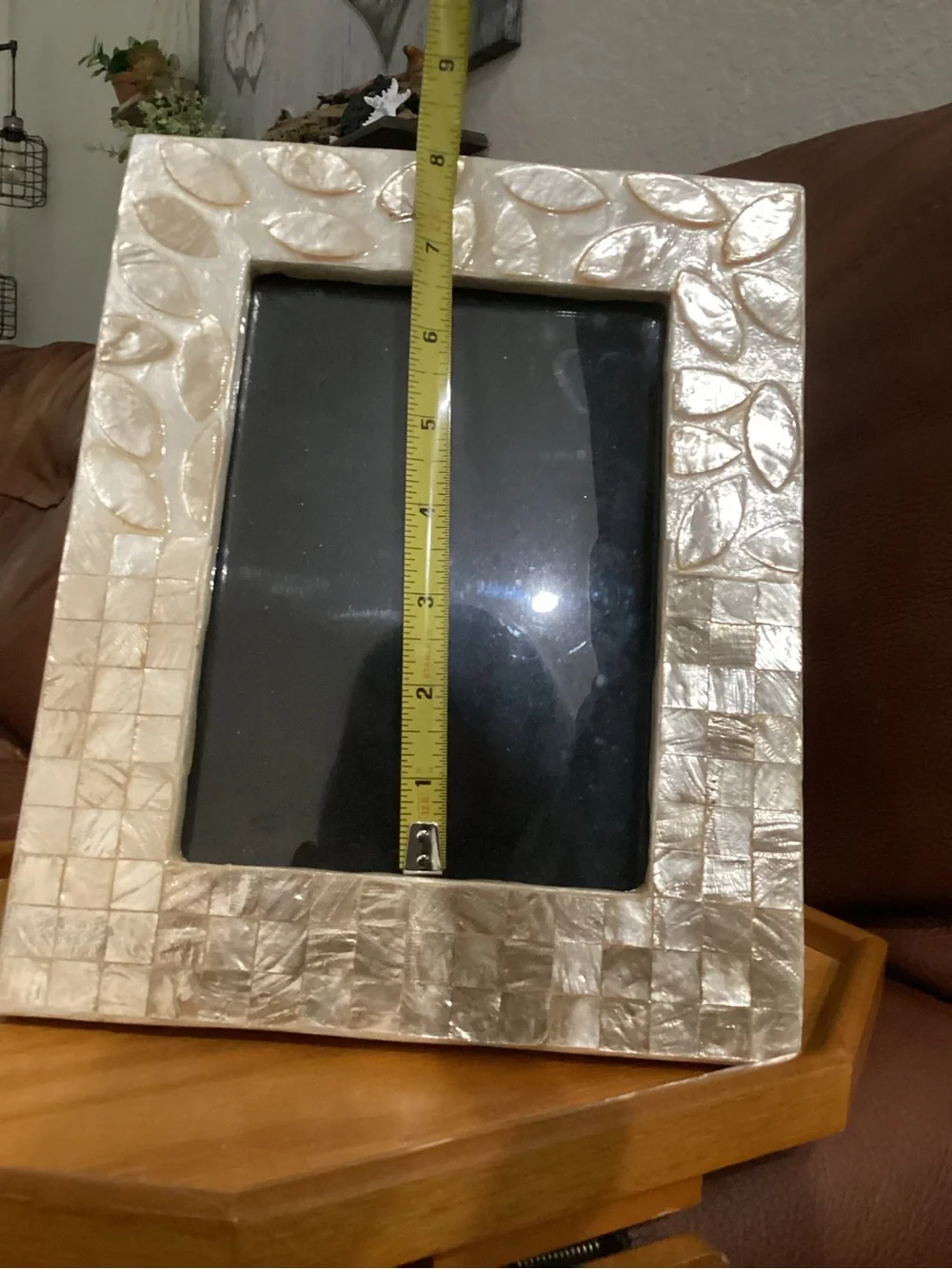 Elegant Shell Mosaic Mother of Pearl Photo Frame holds a 5x7